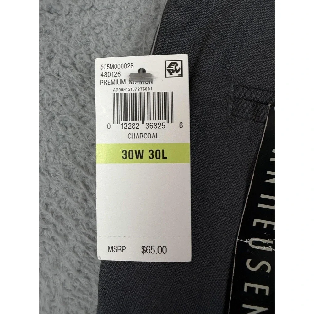 Van Heusen Premium No Iron Dress Pants Mens 30x30 Gray Flat Front Charcoal NEW